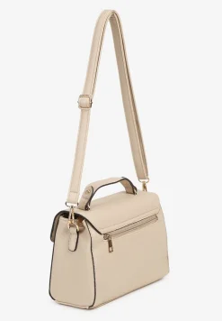 Beżowa Torebka Typu Listonoszka z Rączką i Ozdobną Klapą Monevia