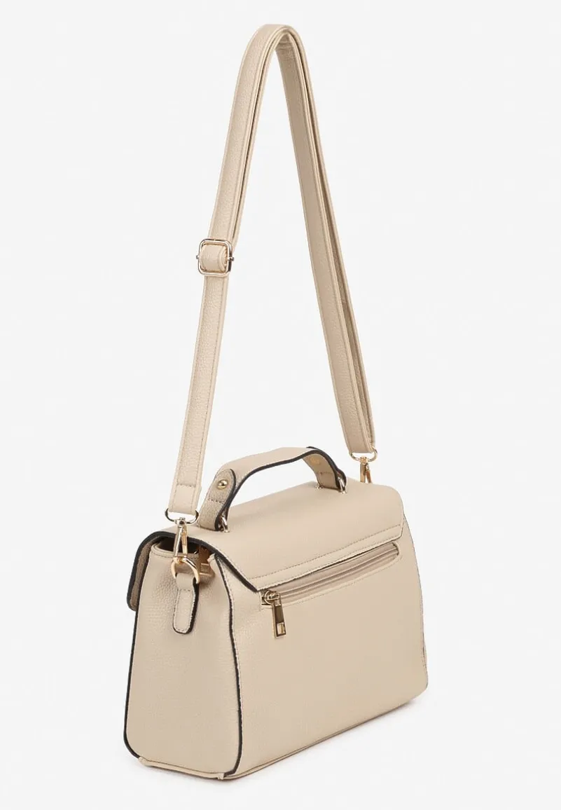 Beżowa Torebka Typu Listonoszka z Rączką i Ozdobną Klapą Monevia