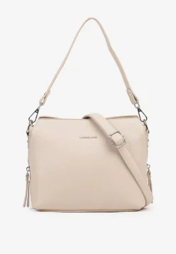 Beżowa Torebka Typu Listonoszka Ozdobiona Napisem Sadelli