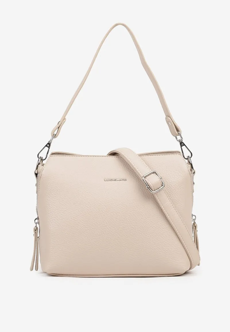 Beżowa Torebka Typu Listonoszka Ozdobiona Napisem Sadelli