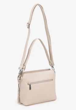 Beżowa Torebka Typu Listonoszka Ozdobiona Napisem Sadelli