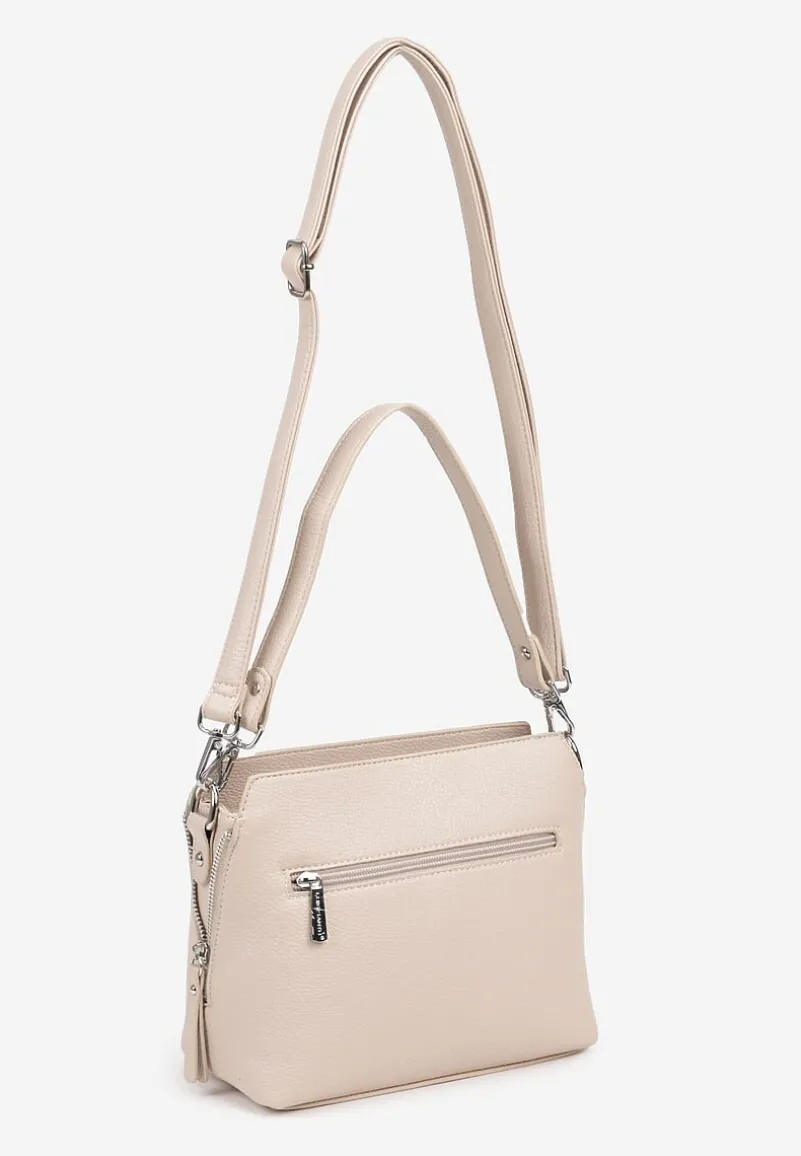 Beżowa Torebka Typu Listonoszka Ozdobiona Napisem Sadelli