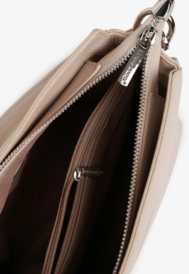 Beżowa Torebka Typu Listonoszka Ozdobiona Napisem Sadelli