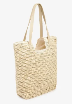 Beżowa Torebka Typu Shopperka z Plecionki Feliswela