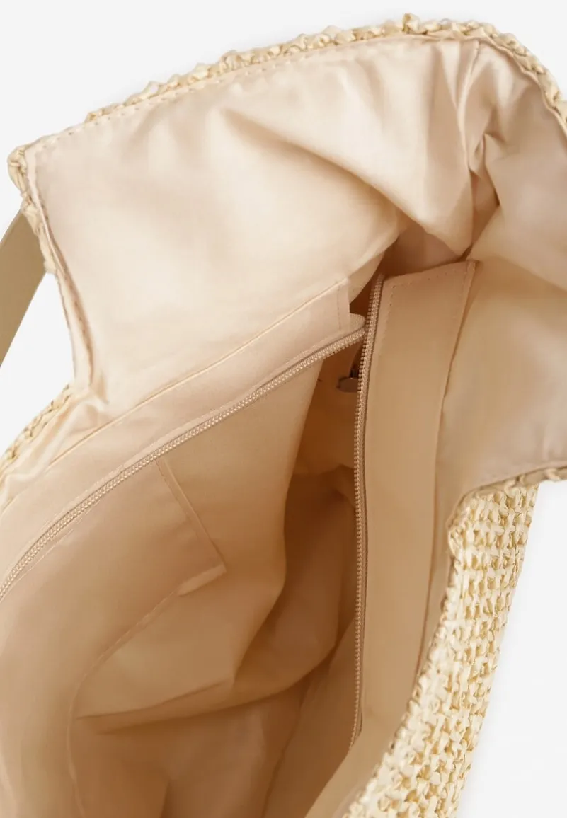 Beżowa Torebka Typu Shopperka z Plecionki Feliswela