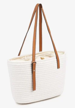 Beżowa Torebka Typu Shopper o Prostokątnym Kształcie w Roślinny Wzór Alivora