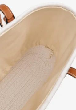 Beżowa Torebka Typu Shopperka z Szydełkowego Materiału z Bawełny Saverezae