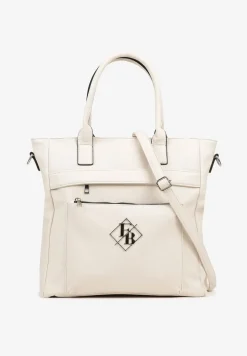 Beżowa Torebka Typu Shopper z Paskiem Crossbody Zdobiona Aplikacją Idaniela