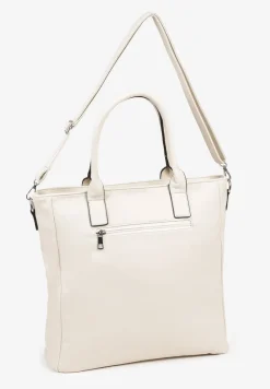 Beżowa Torebka Typu Shopper z Paskiem Crossbody Zdobiona Aplikacją Idaniela