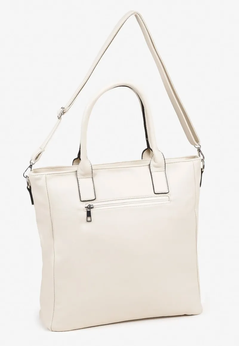 Beżowa Torebka Typu Shopper z Paskiem Crossbody Zdobiona Aplikacją Idaniela