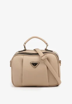 Beżowa Torebka w Stylu Listonoszki z Geometryczną Ozdobą Nanolira