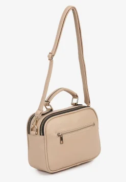 Beżowa Torebka w Stylu Listonoszki z Geometryczną Ozdobą Nanolira