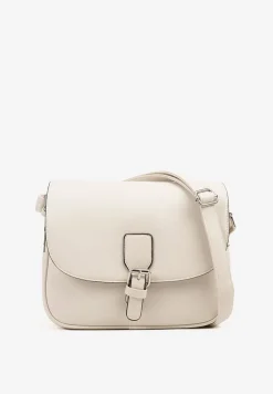 Beżowa Torebka w Stylu Listonoszki Ozdobiona Klapą Helluria