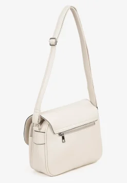 Beżowa Torebka w Stylu Listonoszki Ozdobiona Klapą Helluria