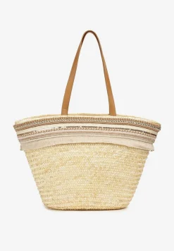 Beżowa Torebka z Plecionego Materiału Zapinana na Zamek Błyskawiaczny Abcolia