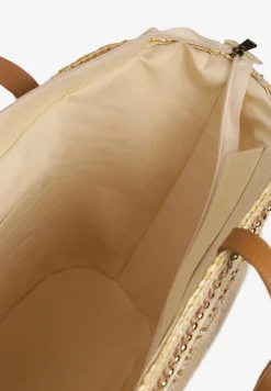 Beżowa Torebka z Plecionego Materiału Zapinana na Zamek Błyskawiaczny Abcolia