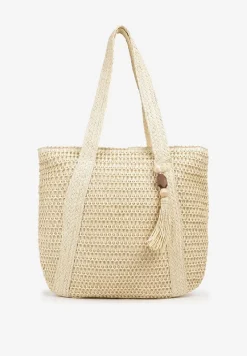 Beżowa Torebka z Plecionki z Dwiema Rączkami Banestra