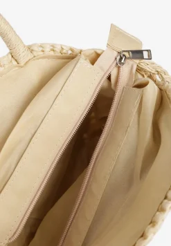 Beżowa Torebka z Plecionki o Okrągłym Kształcie Ozdobiona Frędzlami Solaura