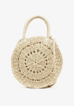 Beżowa Torebka z Plecionki o Okrągłym Kształcie Felumea