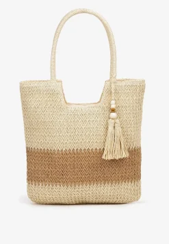 Beżowa Torebka z Plecionki na Rączkach z Chwostami Livonia