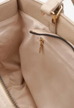 Beżowa Torebka z Podwójną Rączką Naszytą Komorą i Metalowymi Detalami Htirma