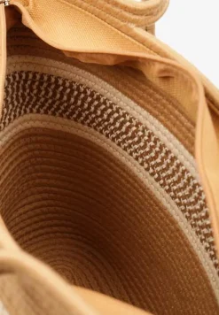 Beżowa Trapezowa Torebka Tote w Plażowym Stylu z Plecionej Bawełny Prociona