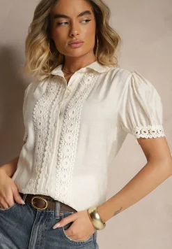 Beżowa Wiskozowa Koszula z Koronką Tazinea