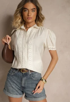 Beżowa Wiskozowa Koszula z Koronką Tazinea
