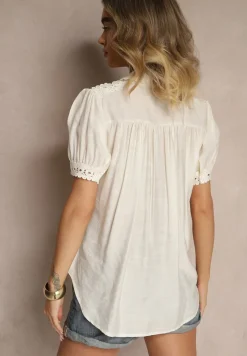 Beżowa Wiskozowa Koszula z Koronką Tazinea