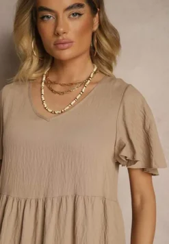 Beżowa Wiskozowa Sukienka Rozkloszowana Natonia