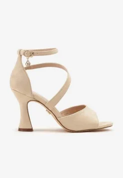 Beżowe Asymetryczne Sandały Vices na Obcasie Typu Klepsydra Sarolise