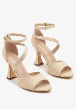 Beżowe Asymetryczne Sandały Vices na Obcasie Typu Klepsydra Sarolise