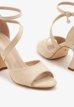Beżowe Asymetryczne Sandały Vices na Obcasie Typu Klepsydra Sarolise