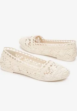Beżowe Ażurowe Balerinki na Płaskiej Podeszwie Atley