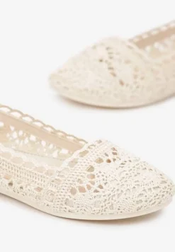 Beżowe Ażurowe Balerinki na Płaskiej Podeszwie Atley