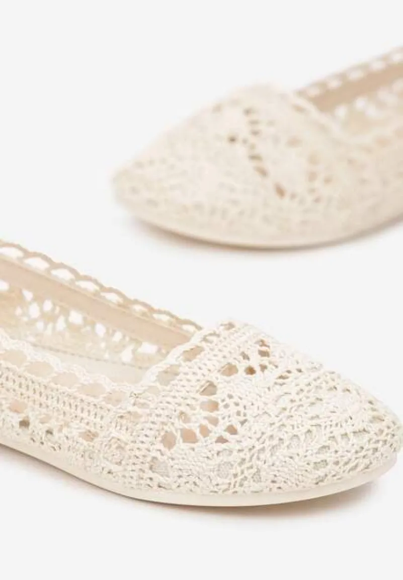 Beżowe Ażurowe Balerinki na Płaskiej Podeszwie Atley