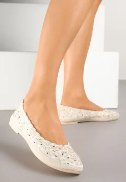 Beżowe Ażurowe Balerinki Vices z Haftem w Kwiaty Efasania