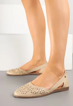 Beżowe Ażurowe Balerinki z Ozdobnymi Wycięciami Damirra