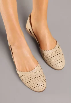 Beżowe Ażurowe Balerinki z Ozdobnymi Wycięciami Damirra