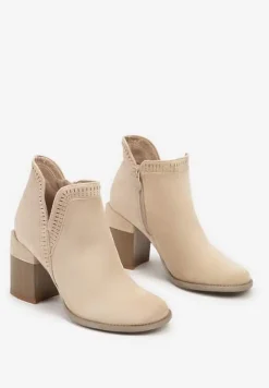 Beżowe Ażurowe Botki na Słupku Neveli
