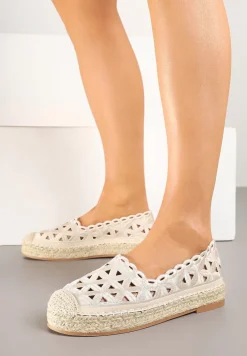 Beżowe Ażurowe Espadryle na Płaskiej Plecionej Podeszwie Sepanisse