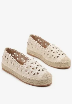 Beżowe Ażurowe Espadryle na Płaskiej Plecionej Podeszwie Sepanisse