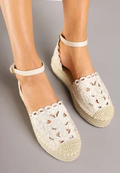 Beżowe Ażurowe Espadryle na Platformie Eleanil