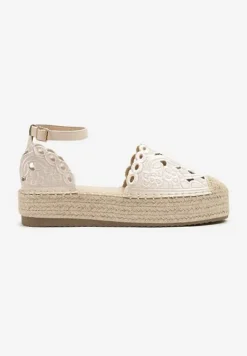 Beżowe Ażurowe Espadryle na Platformie Eleanil