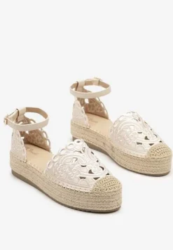 Beżowe Ażurowe Espadryle na Platformie Eleanil