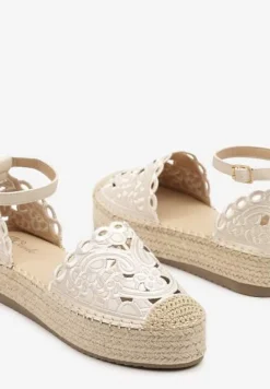 Beżowe Ażurowe Espadryle na Platformie Eleanil