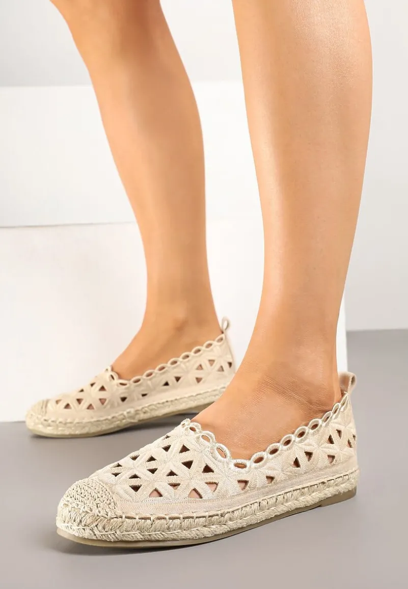 Beżowe Ażurowe Espadryle Ozdobione Plecionką Nelmio