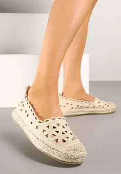 Beżowe Ażurowe Espadryle Ozdobione Plecionką Nelmio