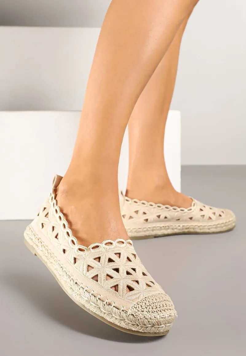 Beżowe Ażurowe Espadryle Ozdobione Plecionką Nelmio