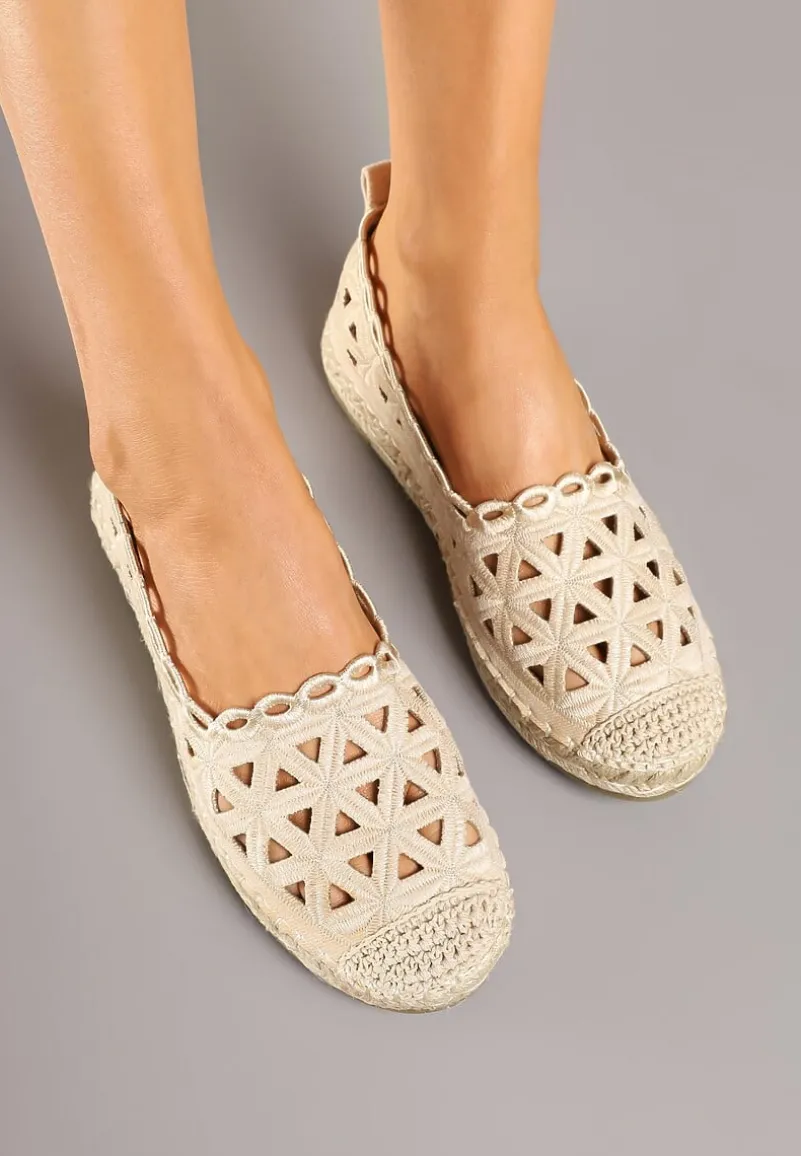 Beżowe Ażurowe Espadryle Ozdobione Plecionką Nelmio